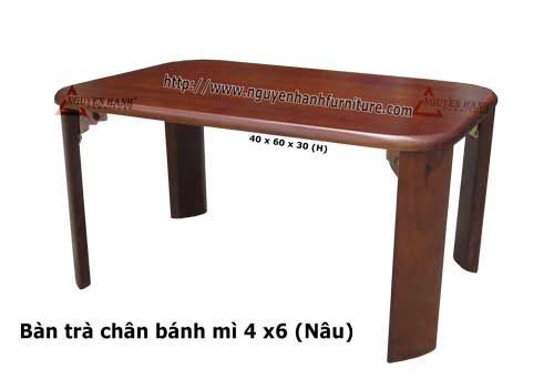 Name product: 4 x 6 Bread shape Tea table (Brown) - Dimensions: 40 x 60 x 30 (H) - Description: Wood natural rubber