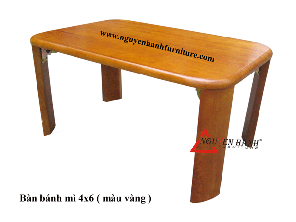 Name product: 4 x 6 Bread shape Tea table (Yellow) - Dimensions: 40 x 60 x 30 (H) - Description: Wood natural rubber