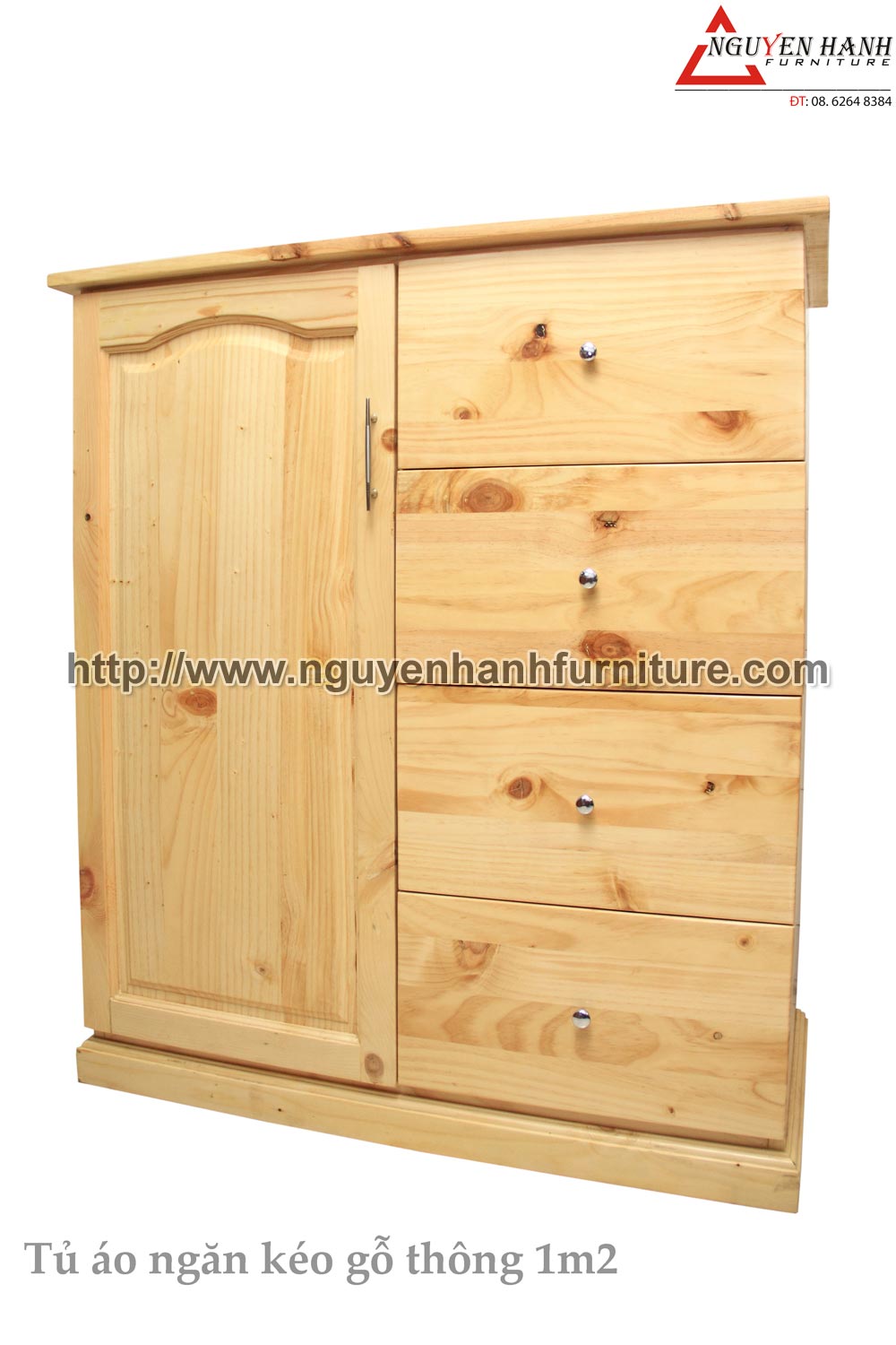 Name product: 1m2 Drawers Wardrobe of Pine wood- Dimensions: 50 x 100 x 126cm - Description: Natural pine wood