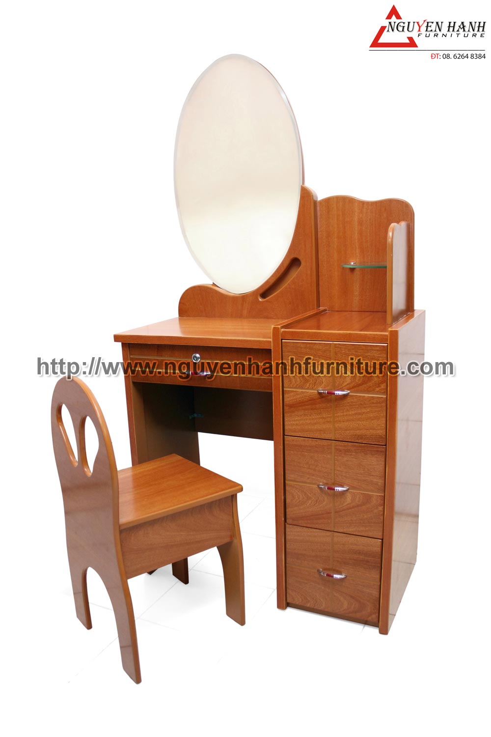 Name product: Oval shape Makeup desk - Dimensions: 80 x 42 x 157 - Description: Veneer bead tree wood