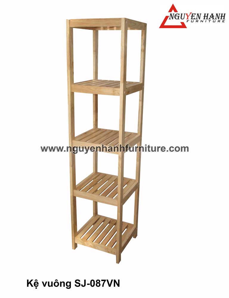 Name product: Square pillar shaped shelf 5 floor - Dimensions: 140x33x33 cm- Description: Wood natural rubber